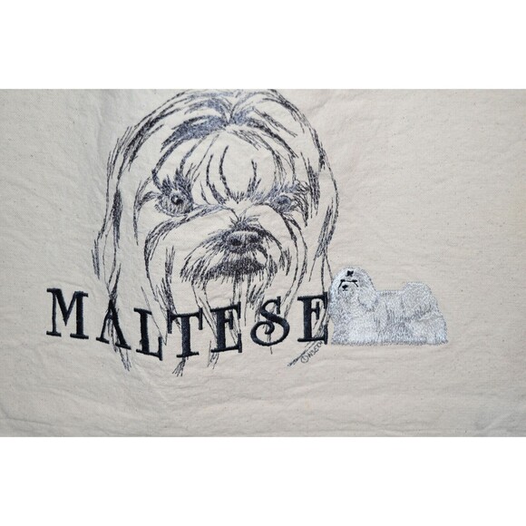Vtg 90’s Maltese dog breed Canvas Tote bag Embroidered - Picture 5 of 7